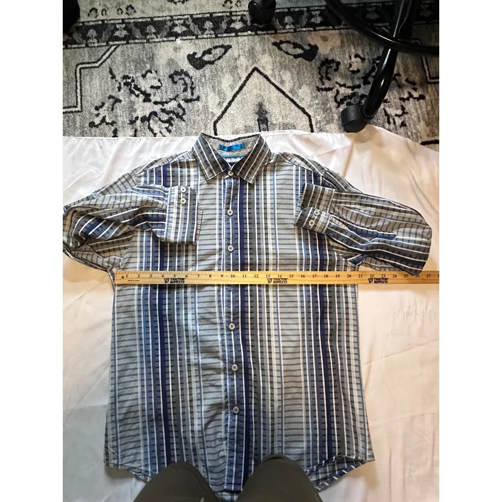 Tommy Bahama Button Down Mens L Blue Grey Excellent Pima Cotton Striped‎ Shirt